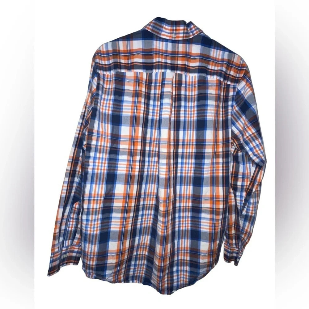 Chaps Medium Men’s Plaid Button Shirt  Cotton White Blue Orange Ralph Lauren - Picture 2 of 5